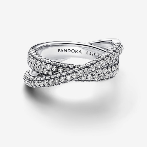 Anillo Pandora plata 925 Doble Banda Cruzada en Pavé talla 54