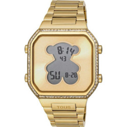 Reloj Tous D-Bear digital con brazalete de acero IPG dorado y zirconitas