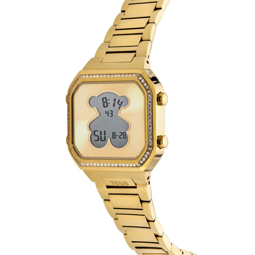 Reloj Tous D-Bear digital con brazalete de acero IPG dorado y zirconitas