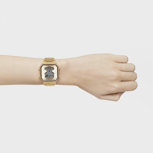 Reloj Tous D-Bear digital con brazalete de acero IPG dorado y zirconitas