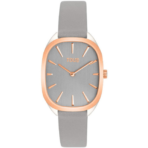 Reloj Tous Heritage de acero IP rosa con correa de piel gris