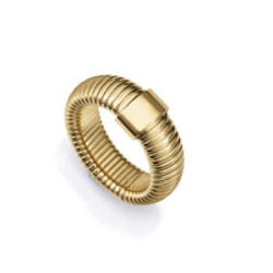 Anillo de acero IP dorado colección Laura Escanes tubogas talla 16