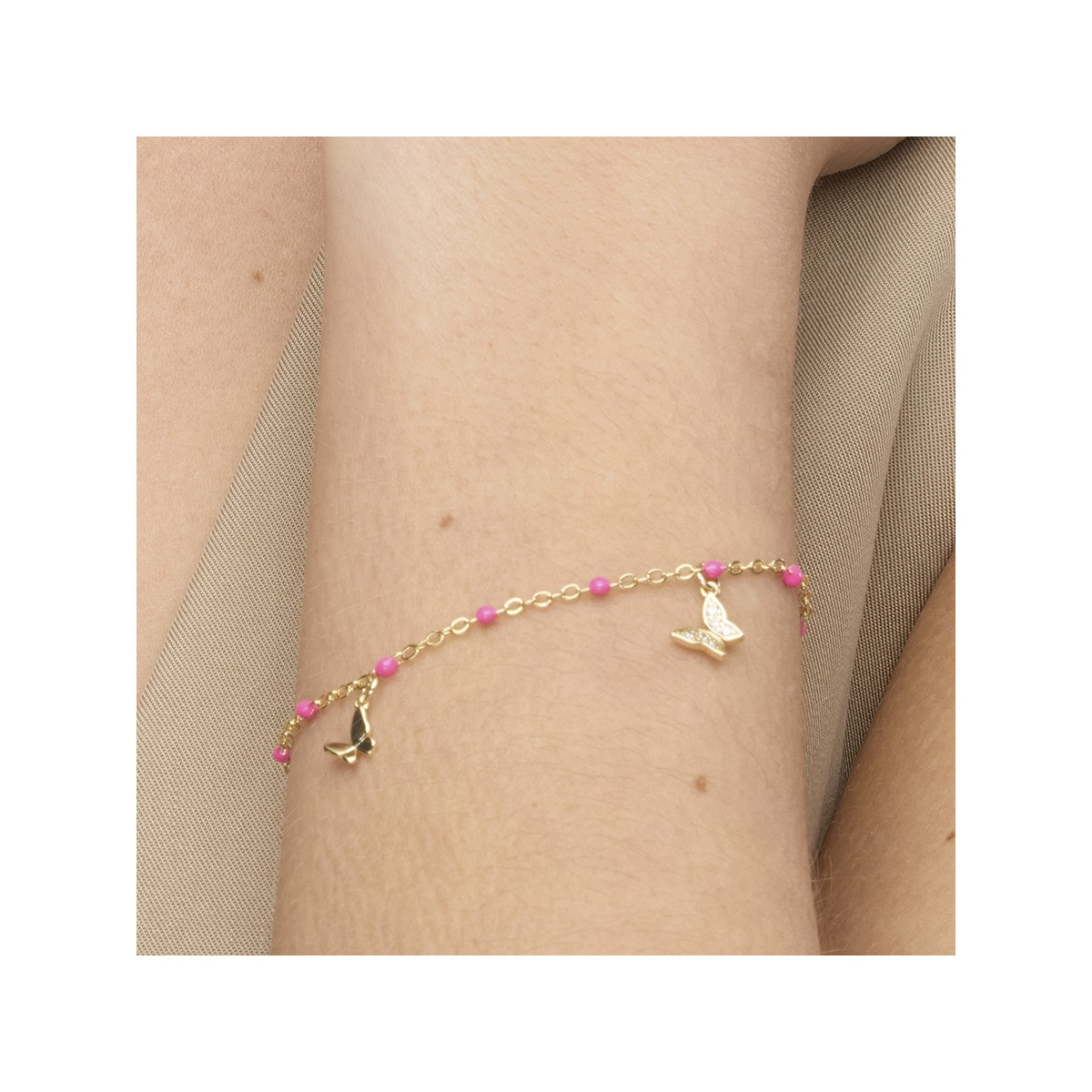 Pulsera Luxenter Zumre plata 925 dorada con esmalte rosa